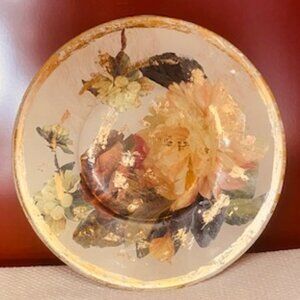 **VINTAGE 1997** Hand Painted Decoupage-Style Glass Plate w/Gold Accents